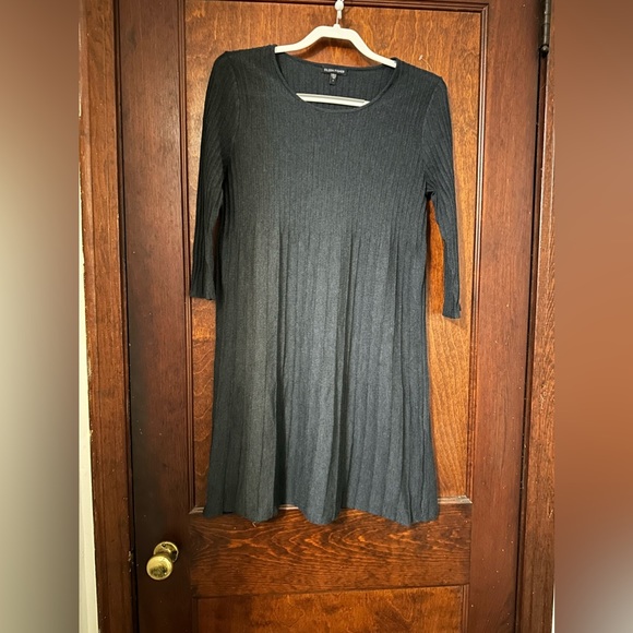 Eileen Fisher Dark Grey Ribbed Pleated Wool Sleeved Sweater Dress Size S - Picture 2 of 5